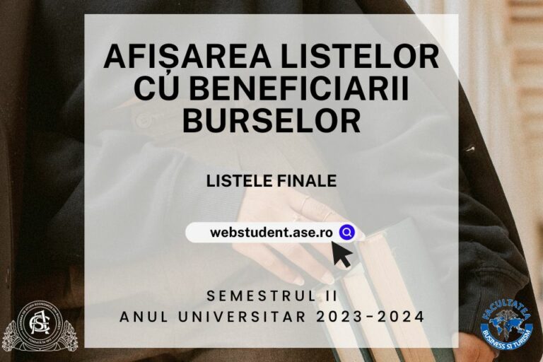 Burse studențești – liste finale, semestrul II, anul universitar 2023-2024